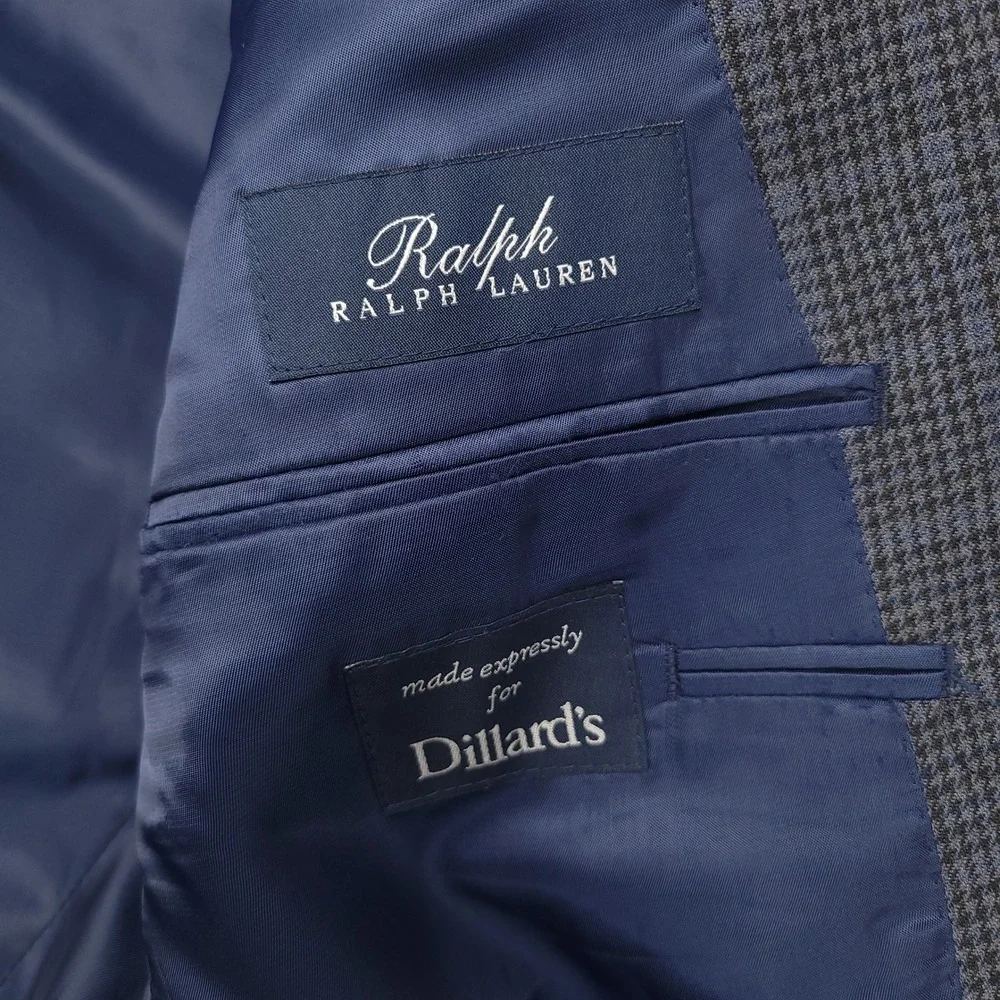 Ralph Lauren Blazer‎ Jacket Men's 42L Gray Blue Glen Check Silk Wool Blend